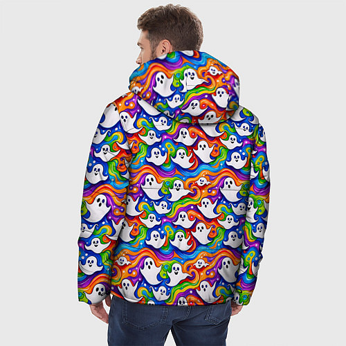 Мужская зимняя куртка Веселые привидения на красочном фоне / 3D-Красный – фото 4