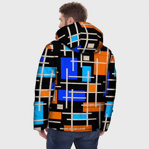 Мужская зимняя куртка Разноцветная прямоугольная абстракция / 3D-Красный – фото 4