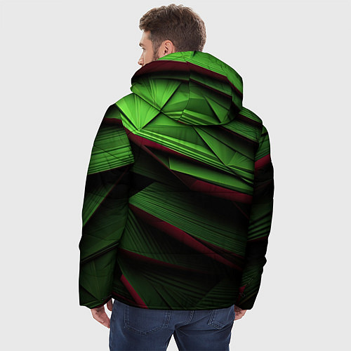 Мужская зимняя куртка Зеленые абстрактные полосы / 3D-Красный – фото 4