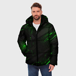 Куртка зимняя мужская Dark black green abstract, цвет: 3D-черный — фото 2