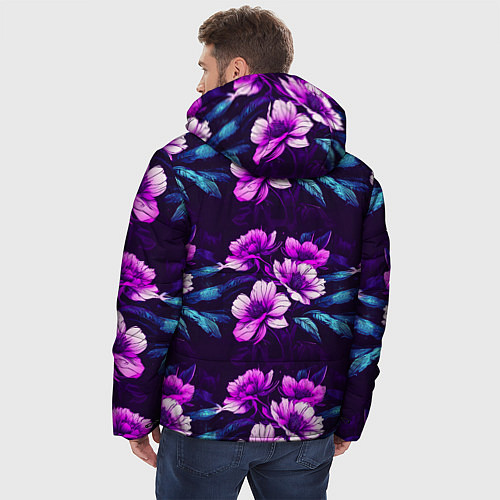 Мужская зимняя куртка Цветы неон узор / 3D-Красный – фото 4