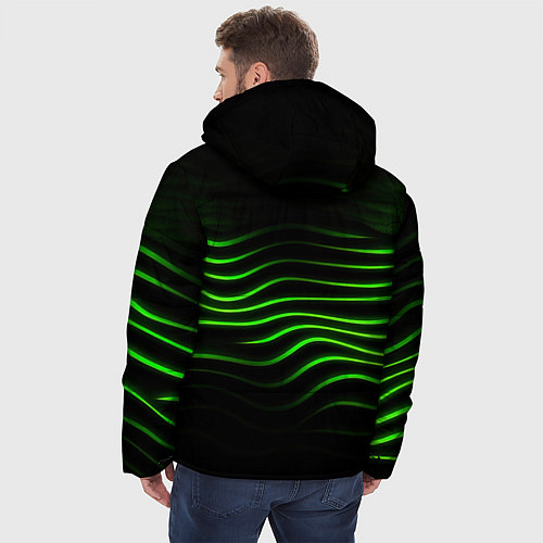 Мужская зимняя куртка Зеленые абстрактные волны / 3D-Красный – фото 4