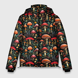 Куртка зимняя мужская Сказочные грибы мухоморы паттерн, цвет: 3D-красный