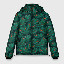 Куртка зимняя мужская Еловые ветки паттерн, цвет: 3D-черный
