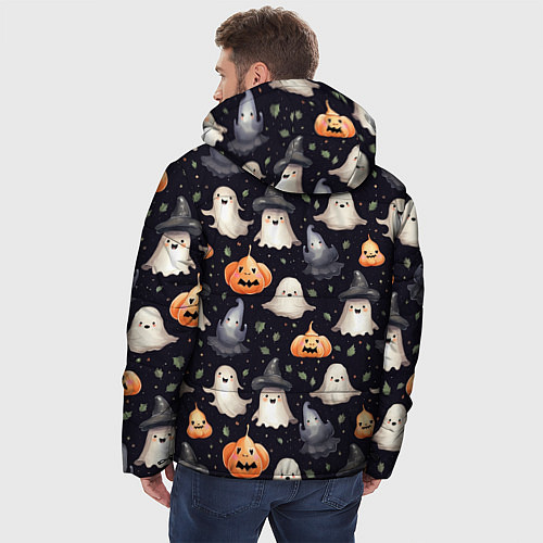 Мужская зимняя куртка Милые привидения и хэллуинские тыквы - паттерн / 3D-Светло-серый – фото 4