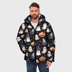 Куртка зимняя мужская Милые привидения и хэллуинские тыквы - паттерн, цвет: 3D-светло-серый — фото 2
