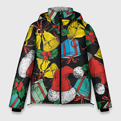 Куртка зимняя мужская Узор с рождественскими колокольчиками, цвет: 3D-светло-серый