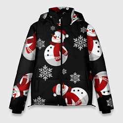 Куртка зимняя мужская Снеговички в зимних шапочках со снежинками, цвет: 3D-красный