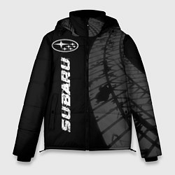 Мужская зимняя куртка Subaru speed на темном фоне со следами шин: по-вер