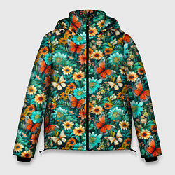 Куртка зимняя мужская Бабочки в цветах паттерн, цвет: 3D-черный