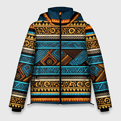 Куртка зимняя мужская Этнический рисунок в горизонтальную полоску, цвет: 3D-черный
