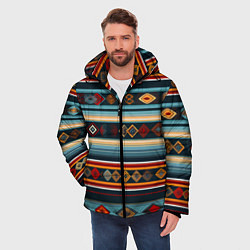 Куртка зимняя мужская Этнический орнамент в горизонтальную полоску, цвет: 3D-светло-серый — фото 2