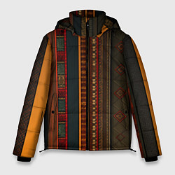Куртка зимняя мужская Этнический узор в вертикальную полоску, цвет: 3D-черный