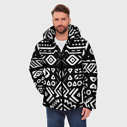 Куртка зимняя мужская Черно-белый абстрактный паттерн, цвет: 3D-красный — фото 2