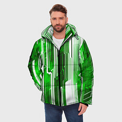 Куртка зимняя мужская Киберпанк полосы белый и зелёный, цвет: 3D-черный — фото 2