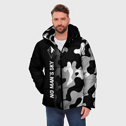 Куртка зимняя мужская No Mans Sky glitch на темном фоне по-вертикали, цвет: 3D-черный — фото 2