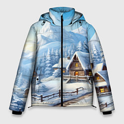 Куртка зимняя мужская Новогодняя зимняя деревня, цвет: 3D-светло-серый