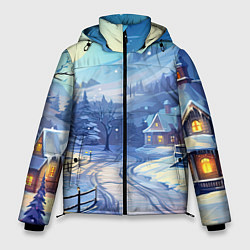 Куртка зимняя мужская Зимняя новогодняя деревня, цвет: 3D-красный