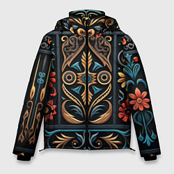 Куртка зимняя мужская Узор с растительными элементами в славянском стиле, цвет: 3D-черный