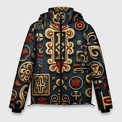 Куртка зимняя мужская Абстрактный паттерн в славянском стиле, цвет: 3D-черный