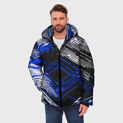 Куртка зимняя мужская Киберпанк линии белые и синие, цвет: 3D-светло-серый — фото 2