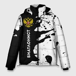 Куртка зимняя мужская Биатлонист из России и герб РФ по-вертикали, цвет: 3D-черный