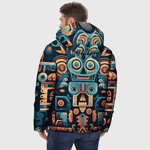 Мужская зимняя куртка Симметричный абстрактный паттерн в ацтекском стиле / 3D-Красный – фото 4