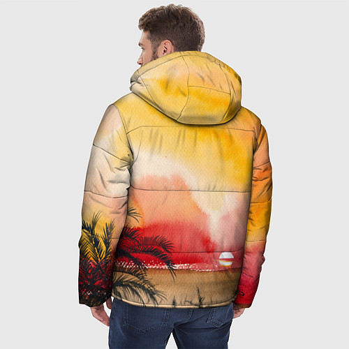 Мужская зимняя куртка Тропический закат акварель / 3D-Красный – фото 4