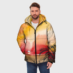 Куртка зимняя мужская Тропический закат акварель, цвет: 3D-красный — фото 2