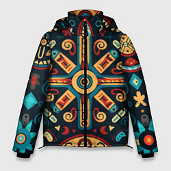 Куртка зимняя мужская Симметричный орнамент в славянском стиле, цвет: 3D-красный