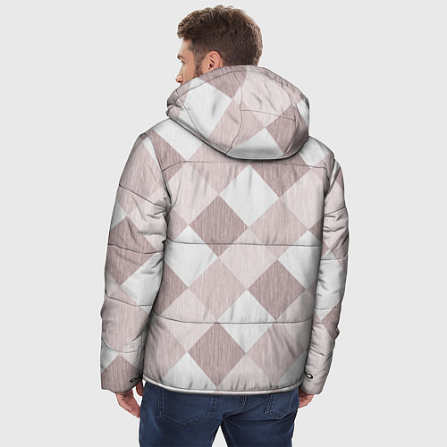 Мужская зимняя куртка Геометрический светло коричневый узор квадраты / 3D-Красный – фото 4