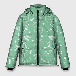 Куртка зимняя мужская Зеленый рождественский узор с оленями, цвет: 3D-светло-серый