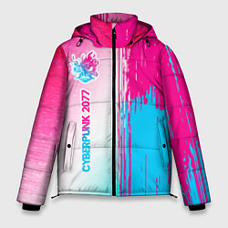 Мужская зимняя куртка Cyberpunk 2077 neon gradient style по-вертикали