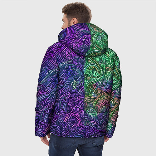 Мужская зимняя куртка Вьющийся узор фиолетовый и зелёный / 3D-Красный – фото 4