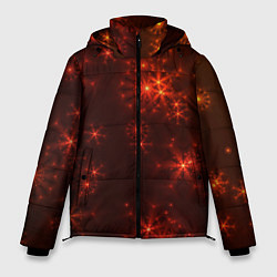 Куртка зимняя мужская Абстрактные светящиеся красно оранжевые снежинки, цвет: 3D-светло-серый