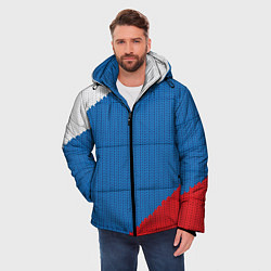 Куртка зимняя мужская Белый синий красный вязаный фон, цвет: 3D-светло-серый — фото 2