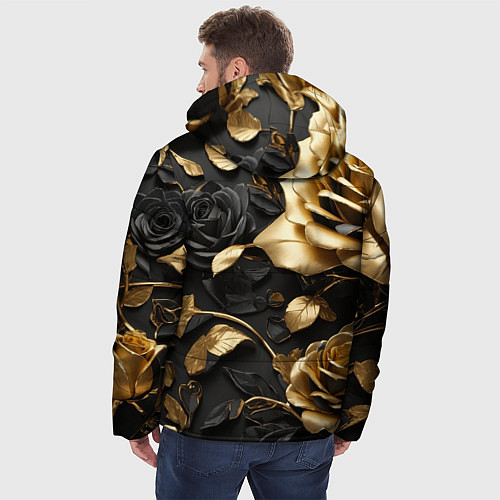Мужская зимняя куртка Металлические розы золотые и черные / 3D-Красный – фото 4