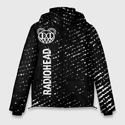 Мужская зимняя куртка Radiohead glitch на темном фоне по-вертикали