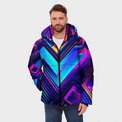 Куртка зимняя мужская Геометрическая неоновая абстракция, цвет: 3D-черный — фото 2