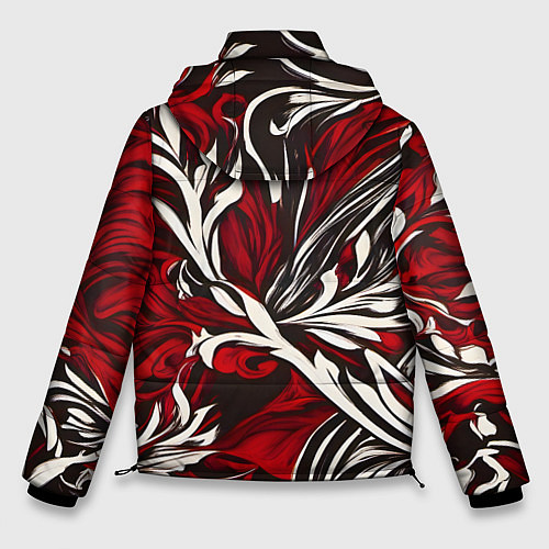 Мужская зимняя куртка Красно белый узор на чёрном фоне / 3D-Светло-серый – фото 2