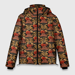 Куртка зимняя мужская Паттерн с оленями, цвет: 3D-красный