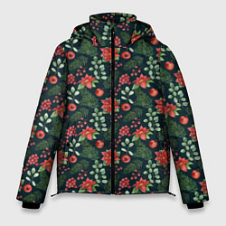 Куртка зимняя мужская Новогодние цветы, цвет: 3D-красный