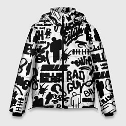 Куртка зимняя мужская Билли Айлиш автографы черно белый, цвет: 3D-черный