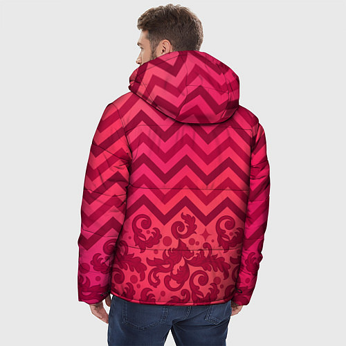 Мужская зимняя куртка Зигзаги и листья в стиле рококо / 3D-Красный – фото 4
