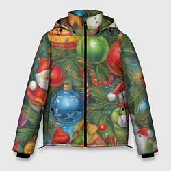 Куртка зимняя мужская Новогодний принт на елке, цвет: 3D-красный