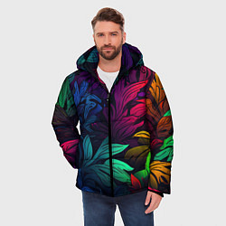 Куртка зимняя мужская Яркие абстрактные листья, цвет: 3D-красный — фото 2