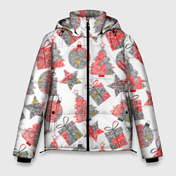 Куртка зимняя мужская Праздничные узоры подарки, цвет: 3D-светло-серый