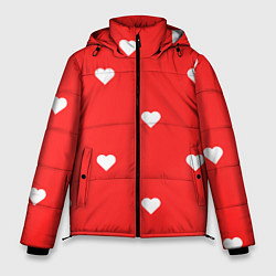 Мужская зимняя куртка Белые сердца на красном фоне