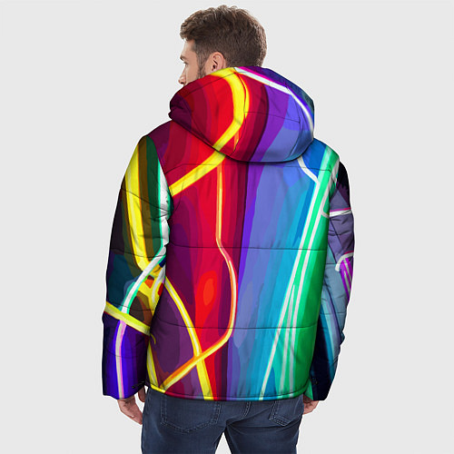 Мужская зимняя куртка Абстрактные цветные полосы - композиция / 3D-Красный – фото 4