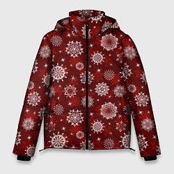 Куртка зимняя мужская Snowflakes on a red background, цвет: 3D-светло-серый